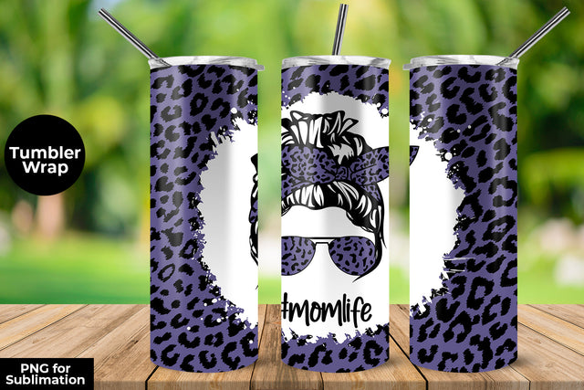 Dark Blue Light Leopard momlife 20 oz Skinny Tumbler Wrap Sublimation Design Sublimation Sublimatiz Designs 