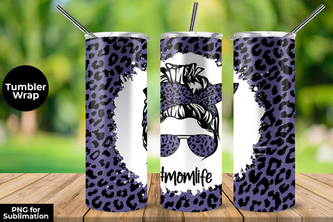 Dark Blue Light Leopard momlife 20 oz Skinny Tumbler Wrap Sublimation Design Sublimation Sublimatiz Designs 