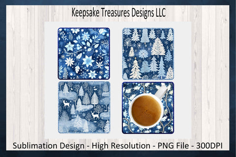 Dark Blue Winter Wonderland Square Coaster Templates, Sublimation Induvial PNGs, Winter Home Decorations, Printable PNG, Digital Download Sublimation Keepsake Treasures Designs LLC. 