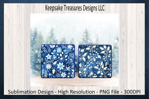 Dark Blue Winter Wonderland Square Coaster Templates, Sublimation Induvial PNGs, Winter Home Decorations, Printable PNG, Digital Download Sublimation Keepsake Treasures Designs LLC. 