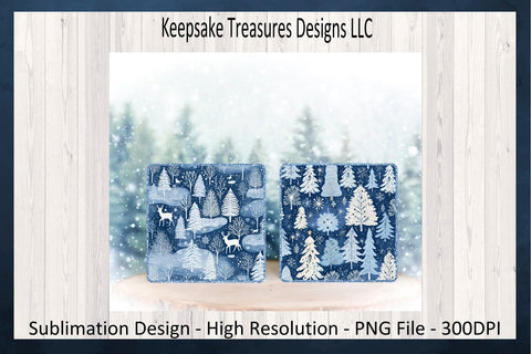 Dark Blue Winter Wonderland Square Coaster Templates, Sublimation Induvial PNGs, Winter Home Decorations, Printable PNG, Digital Download Sublimation Keepsake Treasures Designs LLC. 