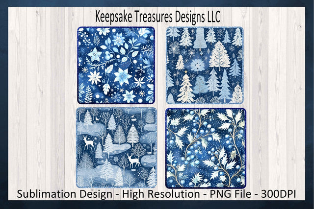 Dark Blue Winter Wonderland Square Coaster Templates, Sublimation Induvial PNGs, Winter Home Decorations, Printable PNG, Digital Download Sublimation Keepsake Treasures Designs LLC. 