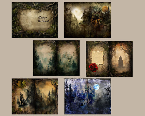 Dark Forest Junk Journal Kit, Mysterious, Misty Forest, Vintage, JPG Sublimation nikola 