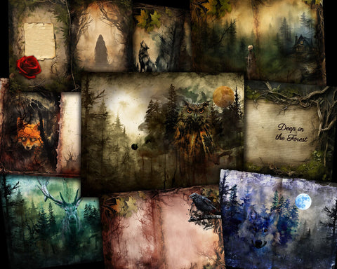 Dark Forest Junk Journal Kit, Mysterious, Misty Forest, Vintage, JPG Sublimation nikola 