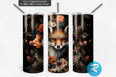 Dark Fox Floral 20 oz / 30 oz Tumbler PNG Sublimation Regulrcrative 
