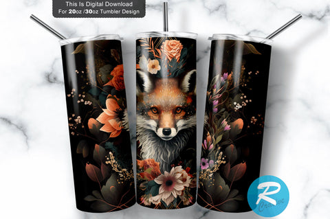 Dark Fox Floral 20 oz / 30 oz Tumbler PNG Sublimation Regulrcrative 