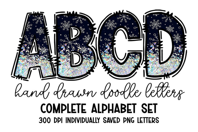 Dark Glitter Snowflake Doodle Letters Alphabet Set Sublimation BijouBay 