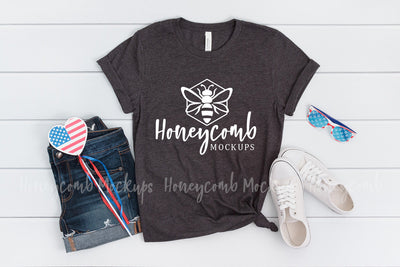 Dark Grey Heather 3001 Mockup, Bella Canvas Mockup, 4th of July Mockup, Patriotic Mockup Mock Up Photo Honeycomb Mockups 