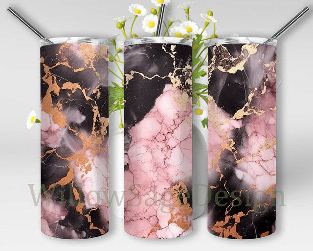 Dark Rosegold Color Marble Background 20oz Skinny Tumbler Png, With Little Gold Glitter Png, Watercolor Png, Pink Marble And Gold Png Sublimation WillowSageDesign 