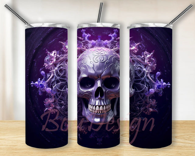 Dark Skull 20oz Skinny Tumbler Sublimation Design, Colorful Purple Skull Tumbler, Neon Glow in The Dark Tumbler, Neon Skull Tumbler, Colorful Skulls Png Sublimation BouDesign 