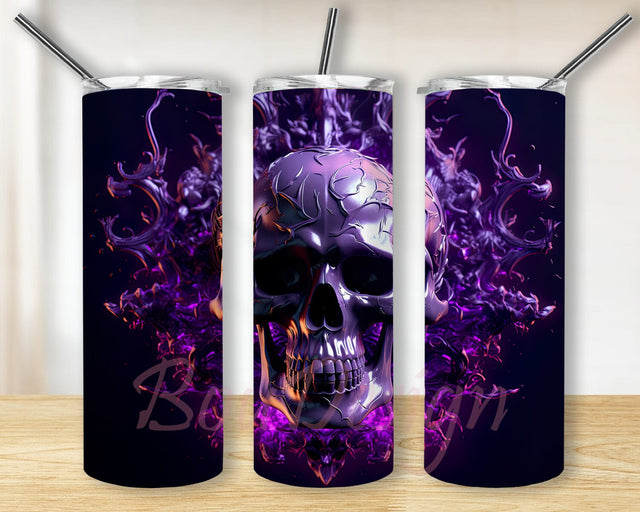 Dark Skull 20oz Skinny Tumbler Sublimation Design, Colorful Purple Skull Tumbler, Neon Glow in The Dark Tumbler, Neon Skull Tumbler, Colorful Skulls Png Sublimation BouDesign 