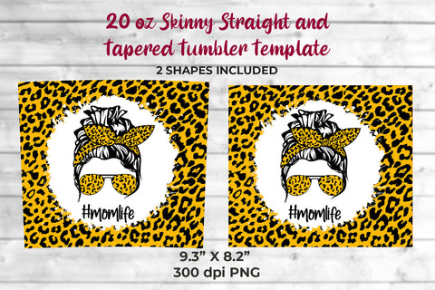Dark Yellow Leopard momlife 20 oz Skinny Tumbler Wrap Sublimation Design Sublimation Sublimatiz Designs 
