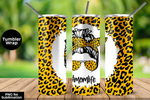 Dark Yellow Leopard momlife 20 oz Skinny Tumbler Wrap Sublimation Design Sublimation Sublimatiz Designs 
