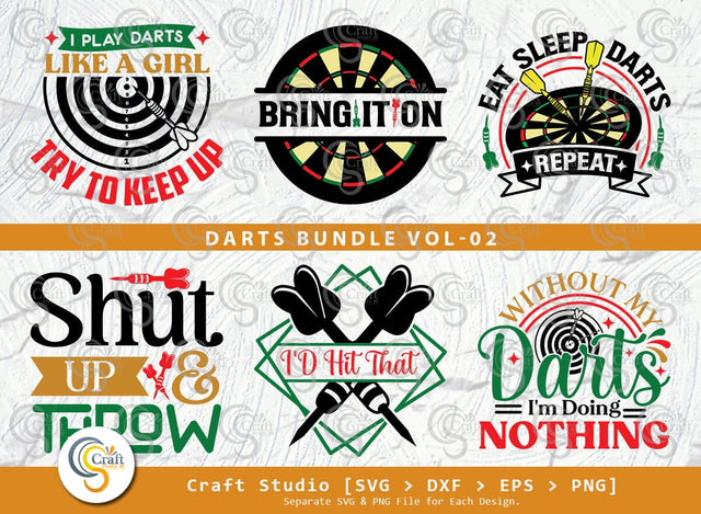 Darts Bundle Vol-02 SVG Cut File, I Play Darts Like A Girl, Eat Seep Darts Repeat, Bring It On, Shut Up And Throw, ID Hit That, Darts Quote SVG ETC Craft 
