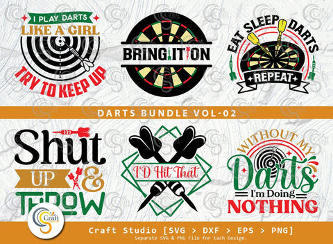 Darts Bundle Vol-02 SVG Cut File, I Play Darts Like A Girl, Eat Seep Darts Repeat, Bring It On, Shut Up And Throw, ID Hit That, Darts Quote SVG ETC Craft 