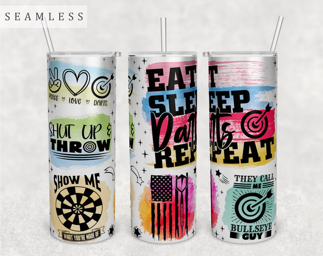 Darts Quotes Tumbler Wrap, 20oz Skinny Tumbler Sublimation Design, Seamless Darts Sayings Tumbler PNG Sublimation HappyDesignStudio 