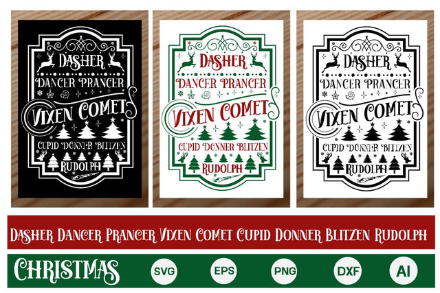 Dasher Dancer Prancer Vixen Comet Cupid Donner Blitzen Rudolph Porch Sign SVG SVGs,Quotes and Sayings,Food & Drink,On Sale, Print & Cut SVG DesignPlante 503 