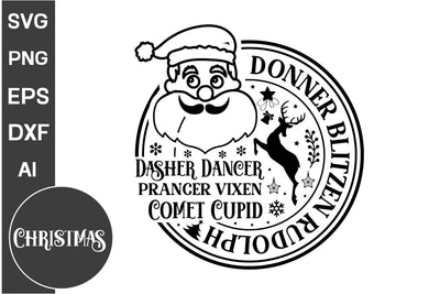Dasher Dancer Prancer Vixen Comet Cupid Donner Blitzen Rudolph Round Sign SVG Cut File, Christmas Round Sign SVG, Christmas SVG Design SVG DesignPlante 503 