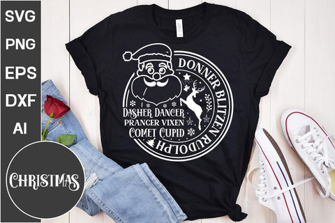Dasher Dancer Prancer Vixen Comet Cupid Donner Blitzen Rudolph Round Sign SVG Cut File, Christmas Round Sign SVG, Christmas SVG Design SVG DesignPlante 503 