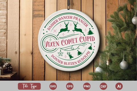 Dasher Dancer Prancer Vixen Comet Cupid Donner Blitzen Rudolph Round Signs SVG Cut File SVGs,Quotes and Sayings,Food & Drink,On Sale, Print & Cut SVG DesignPlante 503 