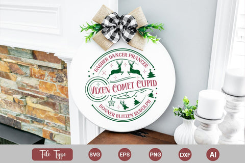 Dasher Dancer Prancer Vixen Comet Cupid Donner Blitzen Rudolph Round Signs SVG Cut File SVGs,Quotes and Sayings,Food & Drink,On Sale, Print & Cut SVG DesignPlante 503 