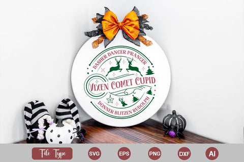 Dasher Dancer Prancer Vixen Comet Cupid Donner Blitzen Rudolph Round Signs SVG Cut File SVGs,Quotes and Sayings,Food & Drink,On Sale, Print & Cut SVG DesignPlante 503 