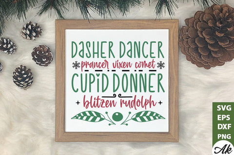 Dasher dancer prancer vixen comet cupid donner-blitzen rudolph Sign Making SVG SVG akazaddesign 