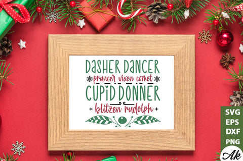 Dasher dancer prancer vixen comet cupid donner-blitzen rudolph Sign Making SVG SVG akazaddesign 