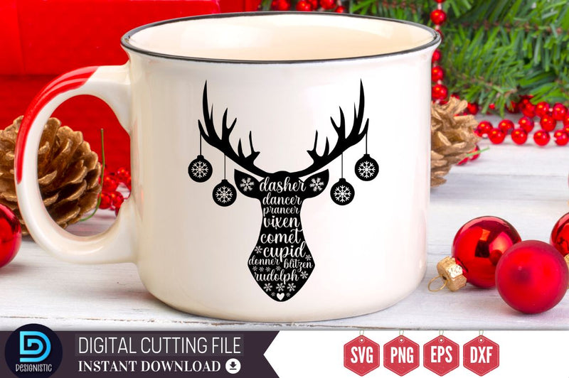 Dasher Dancer Prancer Vixen Comet Cupid Donner Blitzen Rudolph Svg So