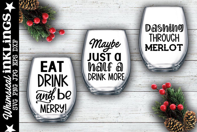 Dashing Through Merlot-Christmas Wine SVG set SVG Whimsical Inklings 