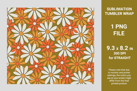 Dasies retro sublimation tumbler wrap, chamomile flower tumbler Sublimation KMarinaDesign 