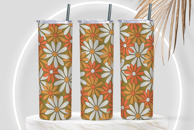 Dasies retro sublimation tumbler wrap, chamomile flower tumbler Sublimation KMarinaDesign 
