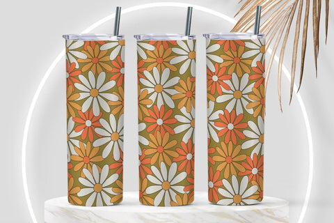 Dasies retro sublimation tumbler wrap, chamomile flower tumbler Sublimation KMarinaDesign 