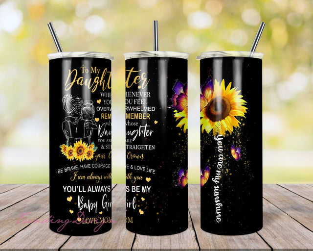 Daughter and Sunflower 20oz Skinny Tumbler Straight & Tapered Sublimation, Waterslide Digital Design Full Tumbler Wrap PNG Sublimation TrendingDesign 