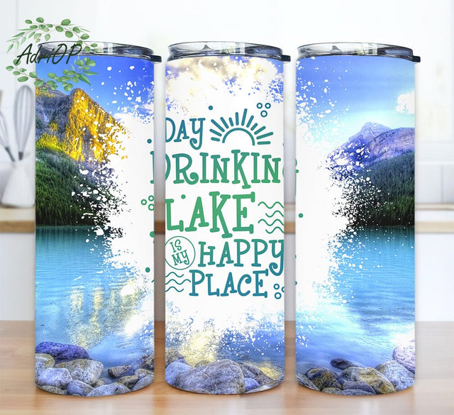 Day Drinking Lake Happy Place 20oz Sublimation Tumbler Designs, Summer Seamless Png, Lake Tumbler, Beach Tumbler, Summer Time Lake Tumbler Sublimation AdriOP 