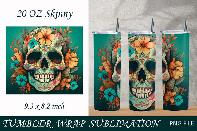 Day of the dead 20 oz tumbler wrap, Sugar skull tumbler, Halloween sublimation Sublimation AnastasiyaArtDesign 
