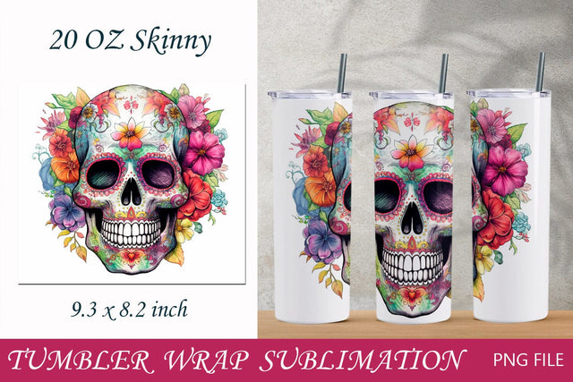 Day of the dead 20 oz tumbler wrap with sugar skull, Halloween sublimation Sublimation AnastasiyaArtDesign 