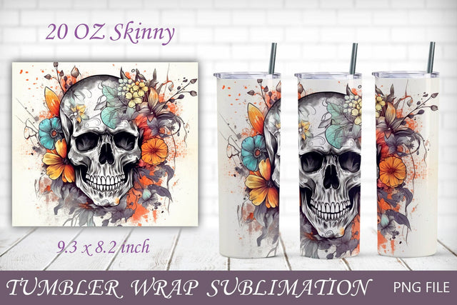 Day of the dead 20oz tumbler, Sugar skull tumbler wrap Sublimation AnastasiyaArtDesign 