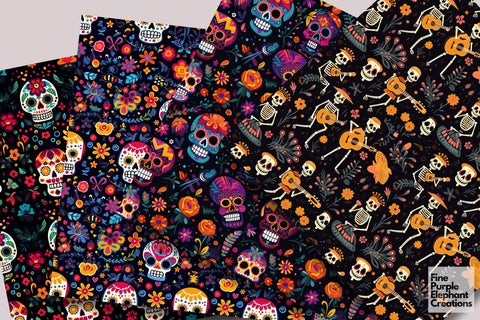 Day of the Dead | Día de Los Muertos Sugar Skulls Digital Pattern Fine Purple Elephant Creations 
