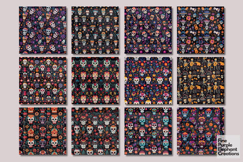 Day of the Dead | Día de Los Muertos Sugar Skulls Digital Pattern Fine Purple Elephant Creations 