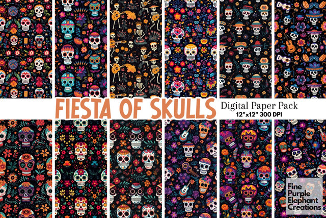 Day of the Dead | Día de Los Muertos Sugar Skulls Digital Pattern Fine Purple Elephant Creations 