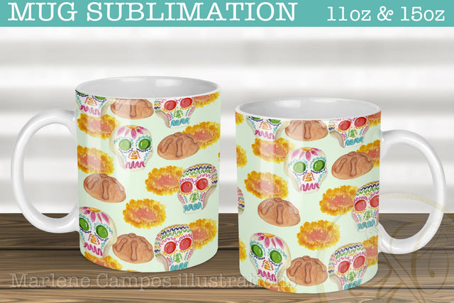 Day of the Dead Mug Sublimation / 11oz and 15oz/ Pistacho BG Sublimation Marlene Campos 
