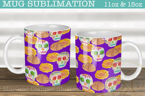 Day of the Dead Mug Sublimation / 11oz and 15oz/ Purple BG Sublimation Marlene Campos 