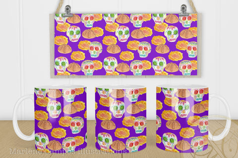 Day of the Dead Mug Sublimation / 11oz and 15oz/ Purple BG Sublimation Marlene Campos 