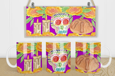 Day of the Dead Mug Sublimation /Ofrenda / 11oz and 15oz/ PINK Sublimation Marlene Campos 