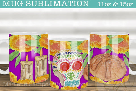 Day of the Dead Mug Sublimation /Ofrenda / 11oz and 15oz/ PINK Sublimation Marlene Campos 