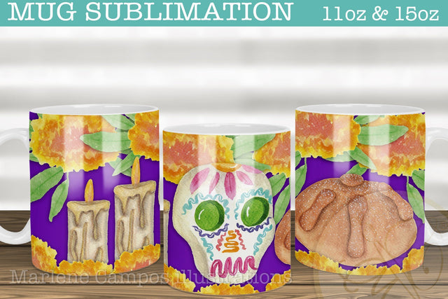 Day of the Dead Mug Sublimation /Ofrenda / 11oz and 15oz/ PURPLE Sublimation Marlene Campos 