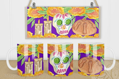 Day of the Dead Mug Sublimation /Ofrenda / 11oz and 15oz/ PURPLE Sublimation Marlene Campos 