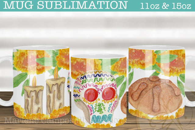 Day of the Dead Mug Sublimation /Ofrenda / 11oz and 15oz/ WHITE Sublimation Marlene Campos 