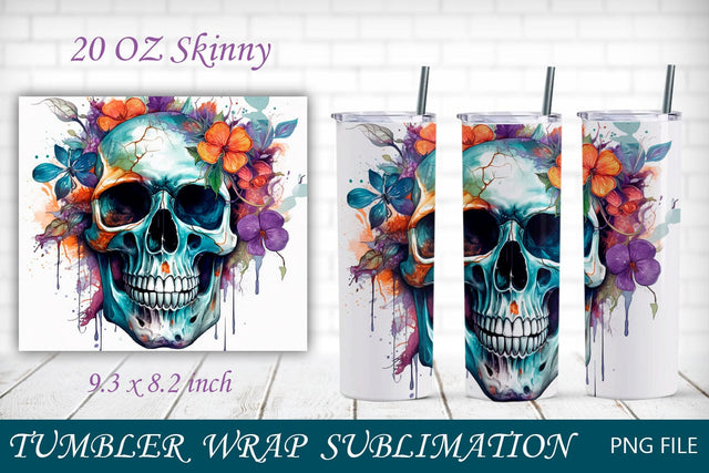 Day of the dead tumbler 20oz, Halloween skull tumbler wrap png Sublimation AnastasiyaArtDesign 